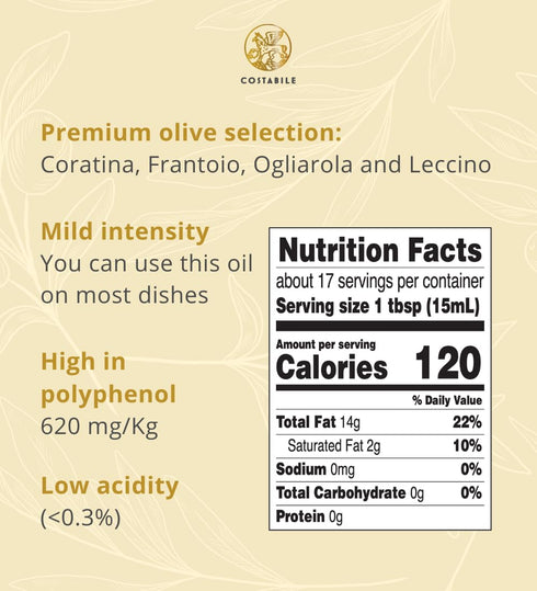 8.45 Oz. Organic White Truffle Oil - Organic Extra Virgin Olive Oil Infused with White Truffle from Italy - Enhance