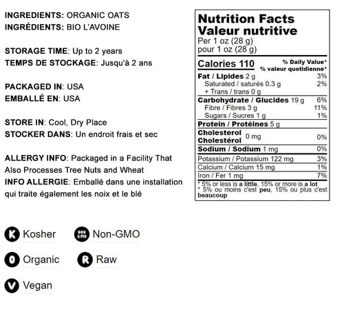 1 100% Food to Live Organic Rolled Oats, Pound Old-Fashioned, Whole Grain, Non-GMO, Raw, Kosher, Bulk Oats. Perfect