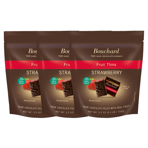 5.3 OZ (0.3 LB/150g) (Pack 3) Bouchard Dark Chocolate Strawberry Thins