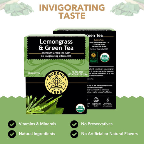 Wellbeing 18 (Pack 1) Buddha Teas - Organic Lemongrass & Green Tea - For Health & - Organic Tea - With Antioxidants