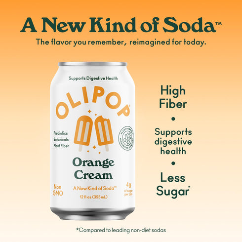 Packed 12oz (12-Cans) OLIPOP Prebiotic Soda Pop, Orange Cream, A New Kind of Soda with Prebiotics, Fiber