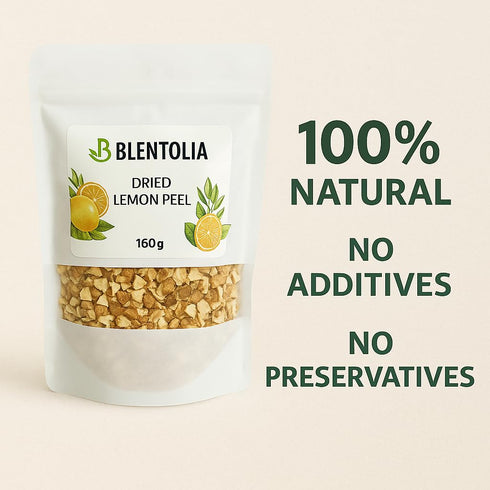BLENTOLIA 100% 160g Dried Lemon Peel Natural, Sun-Dried, Zesty Lemon Flavor Ideal for Herbal Teas, Baking, Cooking
