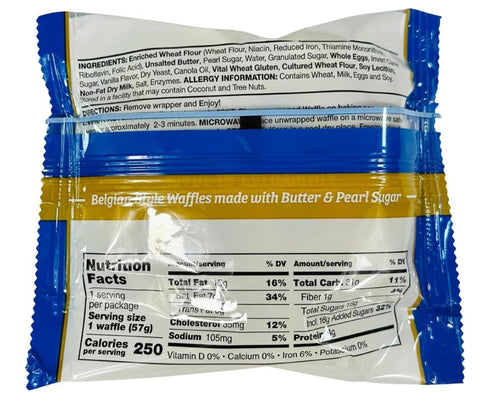 Generic -12 Count, 24 Oz Belgian Waffles - Individually Wrapped - Ready to Eat - Made with Butter and Pearl Sugar