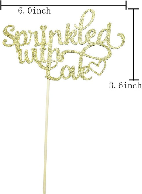 Sprinkled with Love Cake Topper for Baby Shower, Wedding, Birthday Party Decorations, Gold Glitter