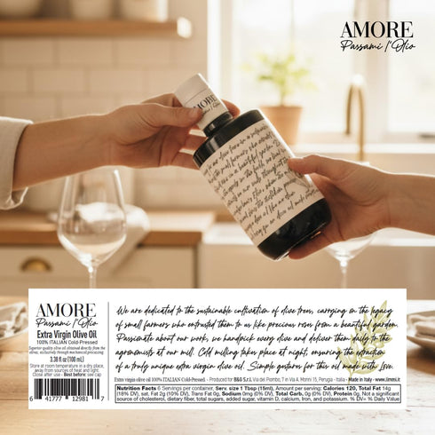 Amore Passami l'Olio 16.9 oz (500ml) 100% Amore Passami lOlio Extra Virgin Olive Oil, fl | Italian, Cold-Pressed