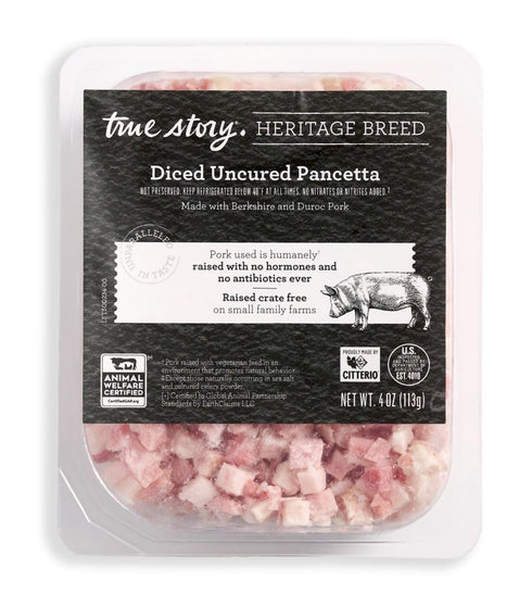 True Story Foods Heritage Breed Diced Uncured Pancetta, 4 OZ