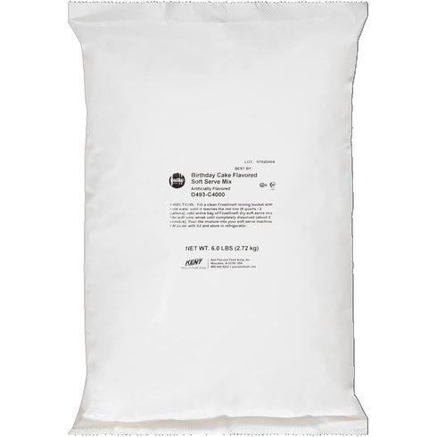 Countertop 6 lb Frostline Birthday Cake Soft Serve Ice Cream Mix, Lactose & Gluten Free - Just Add Water, Dairy