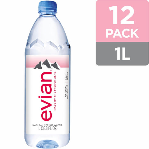1 12 pack Evian Natural Spring Water, L bottle
