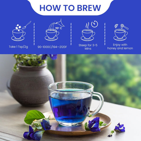 BLUE TEA Butterfly Pea Flower Tea, 3.52 Oz Loose, Antioxidant Rich, Caffeine Free Detox Tea