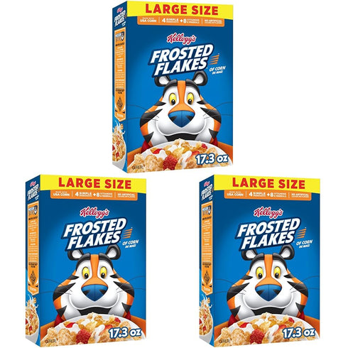 Kellogg's Frosted Flakes Breakfast Cereal, Fat Free, Large Size, 17.3 oz (Pack