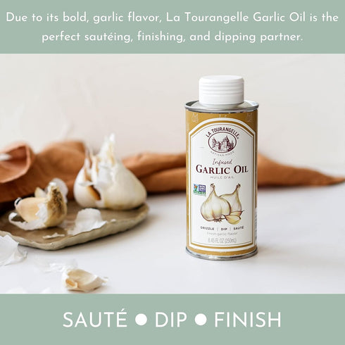 8.45 Oz La Tourangelle, Garlic Oil, High Oleic Oil for Cooking Pastas, Salad Dressings, Drizzle on Popcorn