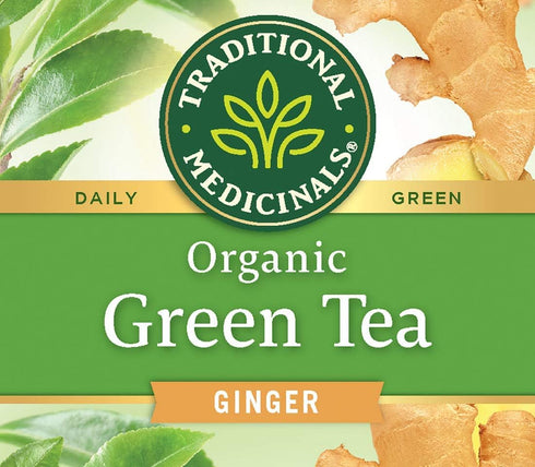 Traditional Medicinals Organic Green Tea Ginger Herbal Tea, Promotes Healthy Digestion, 16 Tea Bags