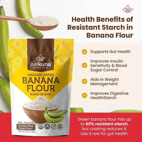 32oz LiveKuna Organic Banana Flour - Gluten Free All Purpose Flour Alternative For Baking & Cooking Recipes - Grain