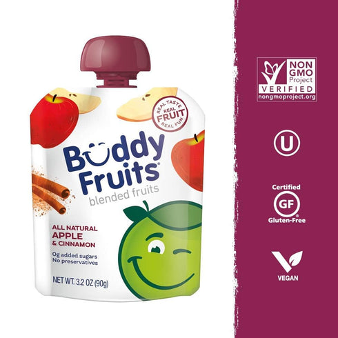 3.2oz (18pk) Buddy Fruits Snacks To Go Cinnamon Unsweetened Applesauce Pouch Gluten-Nut-Dairy-Preservatives-BPA Free