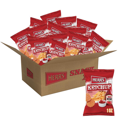 Herr's Ketchup Ripple Potato Chips (Pack of 36, 1 Ounce Bags) Bold