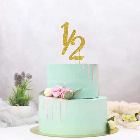 Gold Glitter Half Year Old Cake Topper - Half Year 1/2 Cake Topper for Baby Shower/Birthday Party Decorations