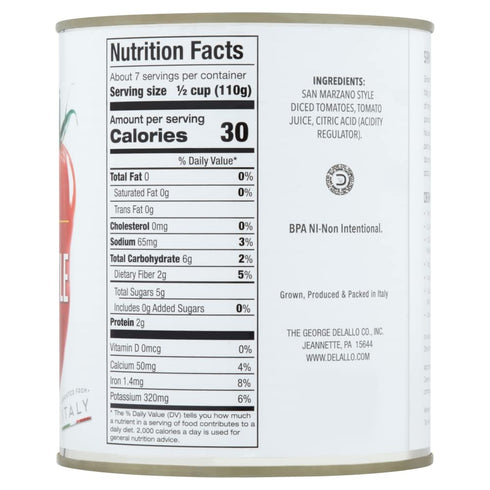 28 Packed DeLallo San Marzano Style Diced Tomatoes, Ounce Can, Italian Plum Tomatoes in Light Puree, Product of Italy