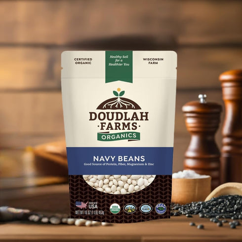 1 lb Organic Navy Beans - Non-GMO, USDA Organic, Tested Clean Certified, Vegan - Rich in Fiber & Protein for Soups