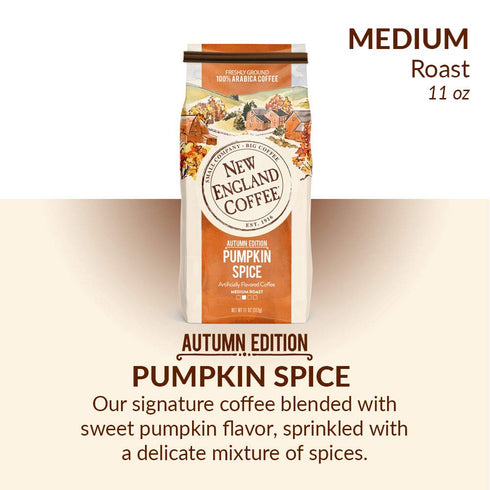11oz (Pack 1) New England Coffee Pumpkin Spice Medium Roast Ground Coffee, Bag