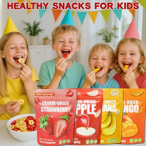 Egcina Pack 8 (4.65oz/132g) Large Freeze Dried Fruit Snacks Variety - Single Bags with Apple, Mango, Strawberry, Banana