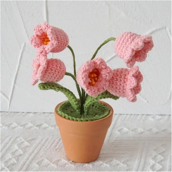 FERDUS Woven Flower Hand Knitting Bonsai Artificial Flower Potted Bell Orchid Decoration (Color