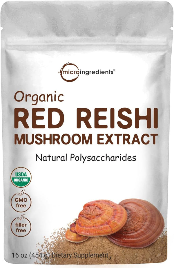 Micro Ingredients Organic Reishi Mushroom Extract, 16 oz | 100:1 Red Reishi | Non-GMO, Vegan Friendly for Immunity &