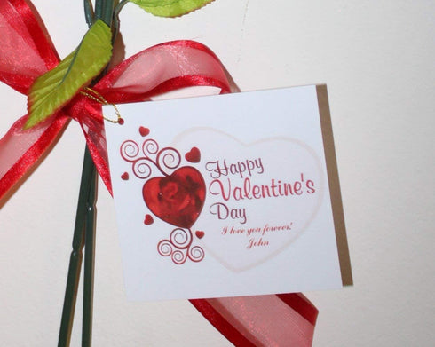 FavorOnline 2 9-inch Personalized Valentine's Red Chocolate Rose Bouquet of Roses with Valentine's Card - Long