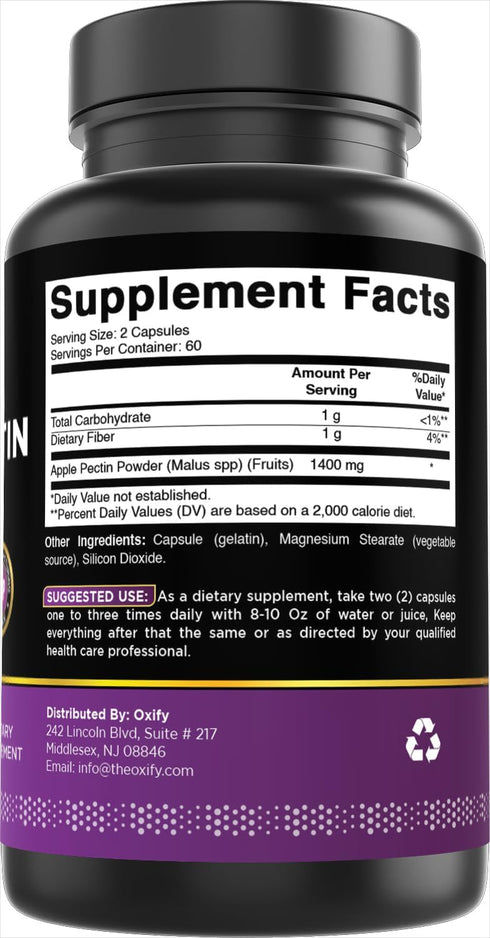 Oxify 1400 120 Apple Pectin mg | Capsules | Gluten-Free, Non-GMO | Supplement Made in USA