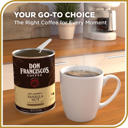 100% (12 oz Don Francisco's Premium Vanilla Nut Ground Flavored Coffee: Rich, Aromatic Arabica Beans - Family Crafted