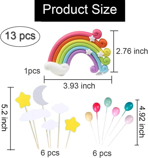 Palksky Colorful Rainbow Cake Topper/Wedding Cake Flags/Cupcake Picks Set - Includes Cloud Balloon Moon Stars