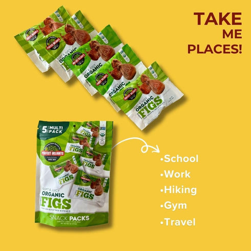 Pack 5 Pack (1.76 oz Perfect Delights Organic Snack Figs, Sun-Dried Turkish Figs, On-the-Go Vegan, Healthy Snack