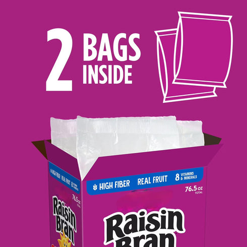 Generic 76.5 oz (Pack 2 Raisin Bran Breakfast Cereal, Excellent Source of Fiber, Box of Bags)