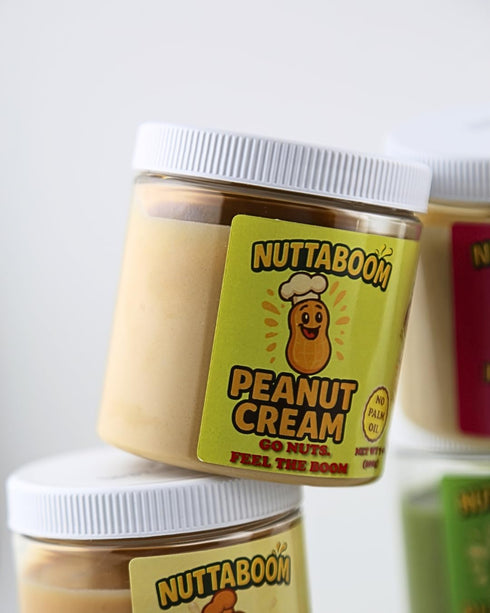 Nuttaboom 8oz Peanut Cream Spread Natural Nut Butter with Shea Butter & Organic Coconut Oil, No Palm Oil, Healthy Bread