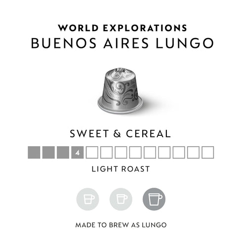 50 Count Nespresso Capsules Original Line, Buenos Aires Lungo, Light Roast Coffee, Espresso Coffee Pods