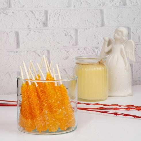 25 Pack, 16Oz, 450 (25x18g) EUPHERBIA Saffron Rock Candy Sticks, Pure Crystalline Elegance, Handcrafted Sweetness