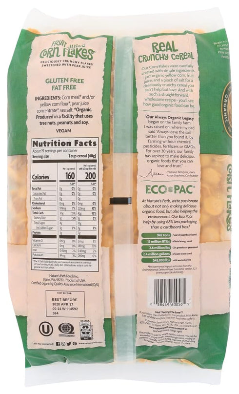 26.4 oz (Pack 4) Nature's Path Organic Cereal, Corn Flakes