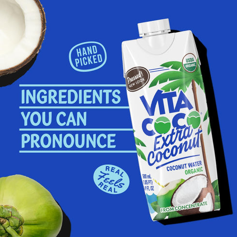 16.9 Oz (Pack 12) Vita Coco Organic Coconut Water, Pressed, More "Coconutty" Flavor, Natural Electrolytes, Vital