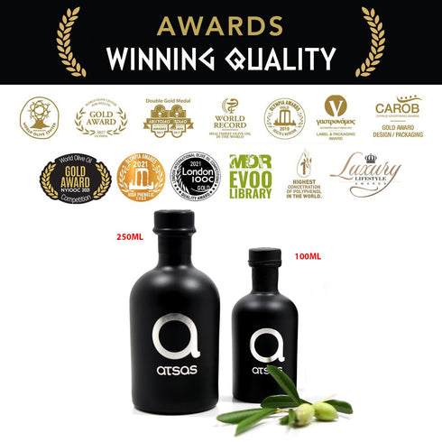 Atsas Organic Products 2023 -100ml Atsas Extra Virgin Organic Olive Oil - Rich in Polyphenols - Cyprus Cold Pressed