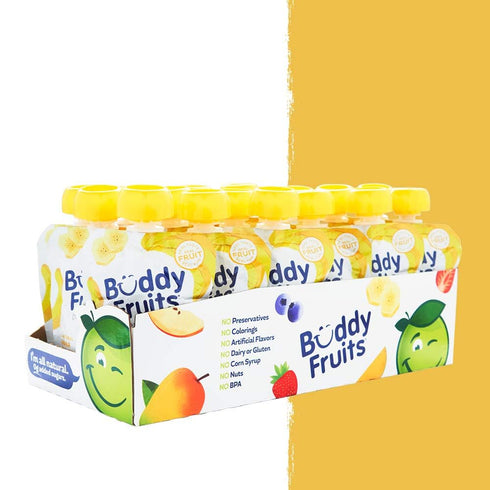 3.2oz (18pk) Buddy Fruits Snacks To Go Banana Unsweetened Applesauce Pouch Gluten-Nut-Dairy-Preservatives-BPA Free, Non