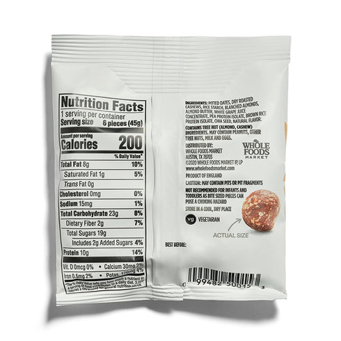 365 Vegetarian,1.58 by Whole Foods Market, Chewy Protein Bites, Vanilla Cashew & Almond Flavor, Ounce