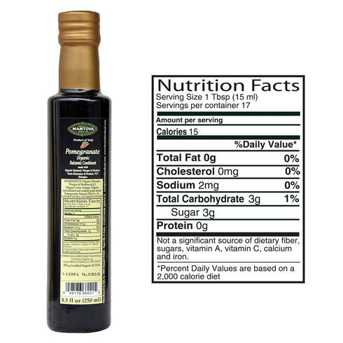 8.5 oz Mantova Organic Pomegranate Balsamic Vinegar of Modena, Perfect for Salad Dressing, Pasta Salad, Ice Cream