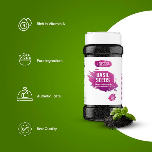 280g Pardesi Basil Seeds (Tukmaria/Sabja) - Whole Seeds for Falooda, Drinks & Desserts | Halal, Non-GMO, Vegan, Gluten