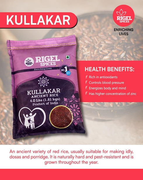 12+months Rigel Spices | Kullakar Red Rice | aged | GLUTEN FREE | Ancient Red Rice from India