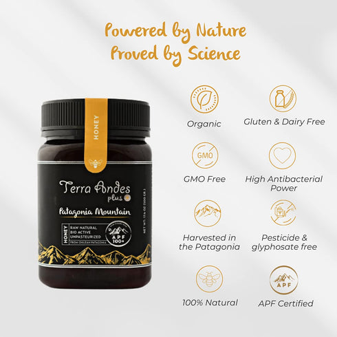 200+ 100% 17.6 oz Patagonia Mountain Honey APF by TERRA ANDES PLUS | Raw natural organic honey. Highest bioactive