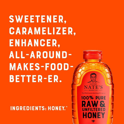 100% 32 (Pack 2) Nate's Pure, Raw & Unfiltered Honey - Award-Winning Taste, Squeeze Bottle, Ounce