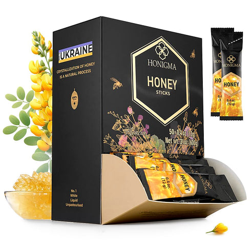 50 Count (12g (Pack 2) HONIGMA Pure Ukrainian Acacia Honey Sticks Deliciously Sweet Sustainably Sourced Each) Natural