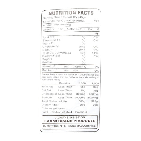 LAXMI BRAND 20 Pound(LB) Laxmi, Sona Masoori Rice