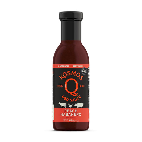 Kosmos Q Peach Habanero BBQ Sauce, 15.5 Oz Bottle for Marinades & BBQ, Sweet and Spicy Flavor