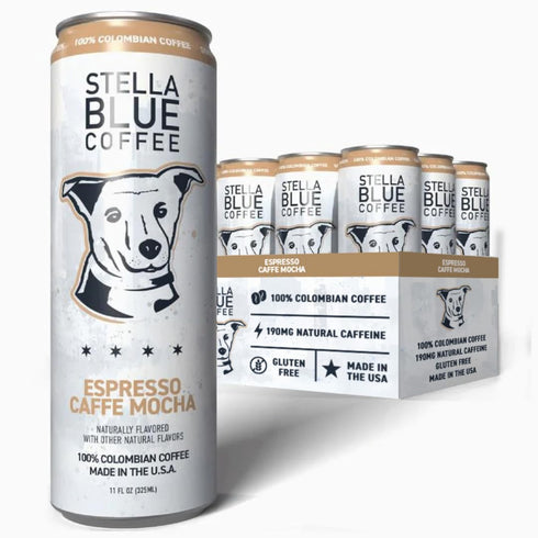 Stella Blue Espresso Caffe Mocha Cans, Ready-to-Drink Coffee Energy Beverage, 100% Colombian