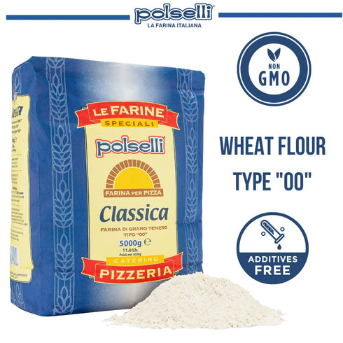 "00" 11 lbs (5 POLSELLI Classica, Tipo Double Zero Flour Extra Fine, kg), Neapolitan Italian Pizza, Bread, Pasta
